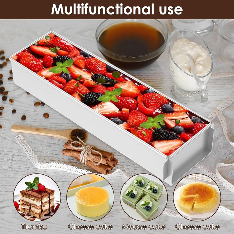 TMWEFUSC 4 Pack Tiramisu Pan, Rectangle Cake Mold, Aluminum Alloy Tiramisu Cake Mold with Removable Frame, Large Size 16.4*3.9*2.3 inch ,Tiramisu Trays for Tiramisu ,Cheesecake ,Lasagna, Frozen Desserts(4) - Image 5